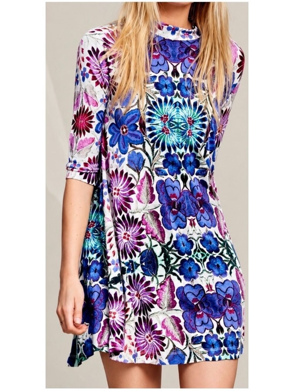 Free People New Romantics Fiesta Floral Purple Retro 70s Swing Dress